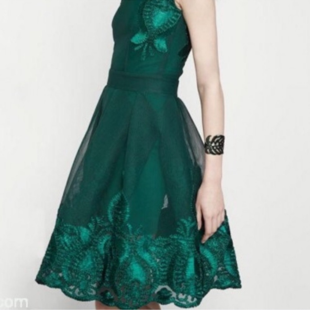Maje Emerald Green Lace Mesh Midi Dress size 1 - Picture 2 of 9